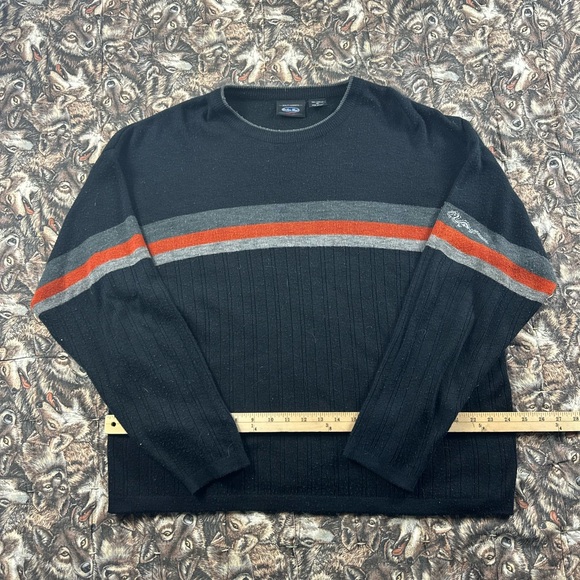 90s Anchor Blue Black and Gray Crewneck Sweater Classic Knit W/ dragon patch - Picture 1 of 4